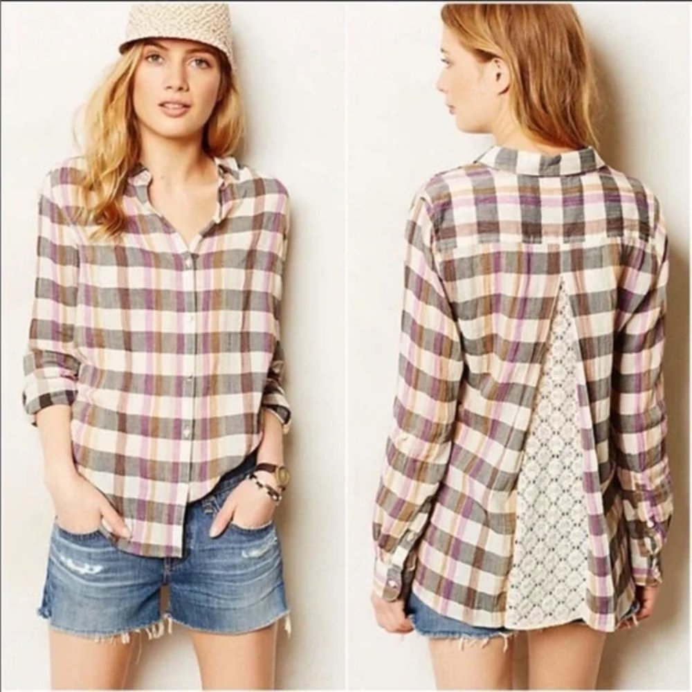 Isabella Sinclair Anthropologie Shirt Women Size Small Peekaboo Lace